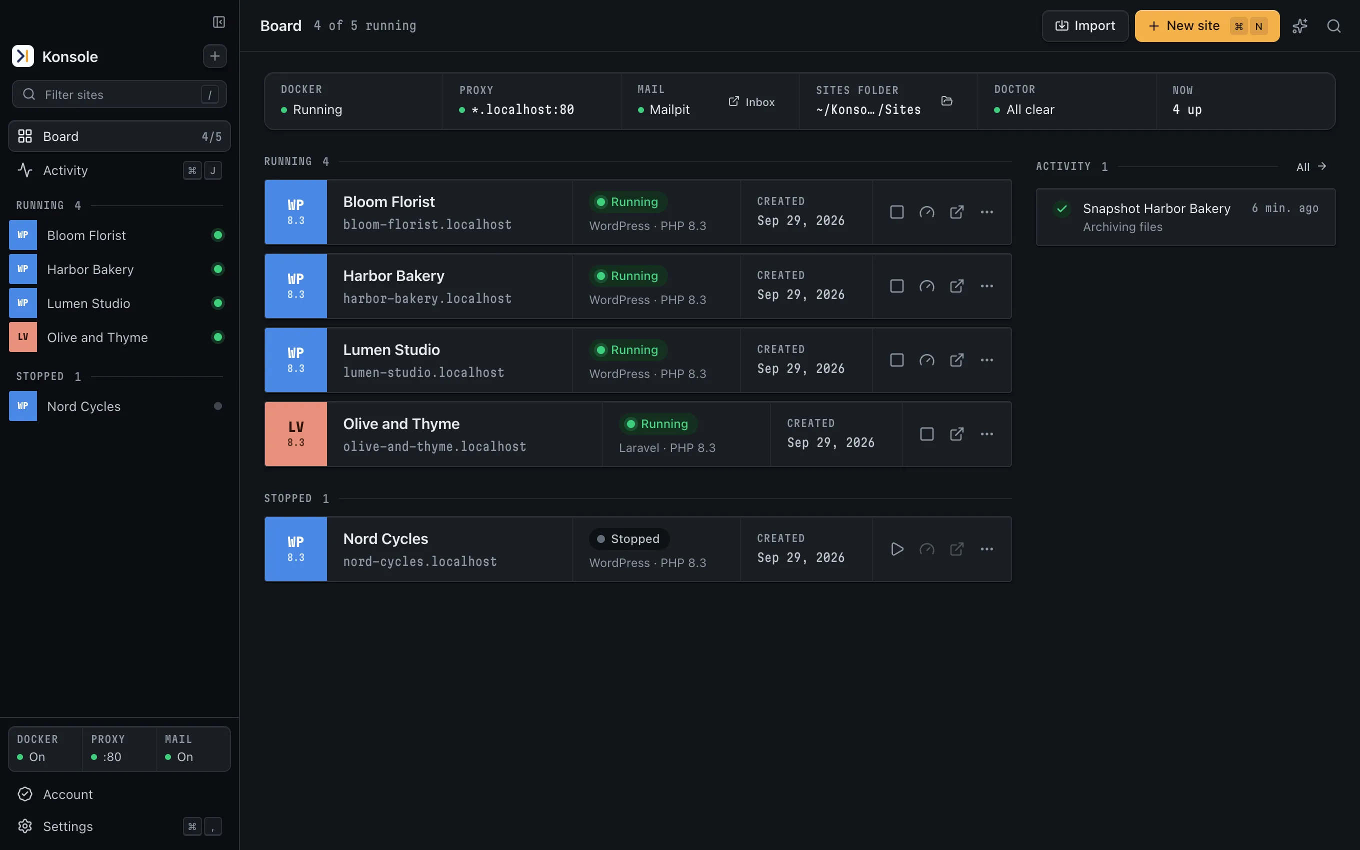 The Konsole board in dark mode